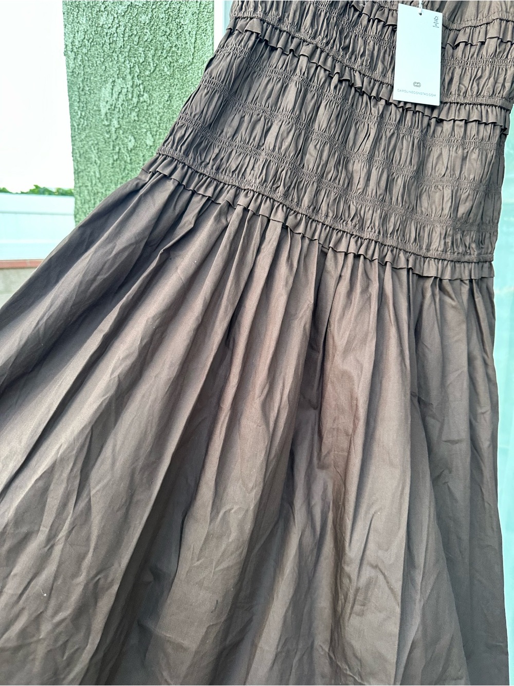 Caroline Constas Chocolate Brown Smocked Maxi Dress - Picture 4 of 9